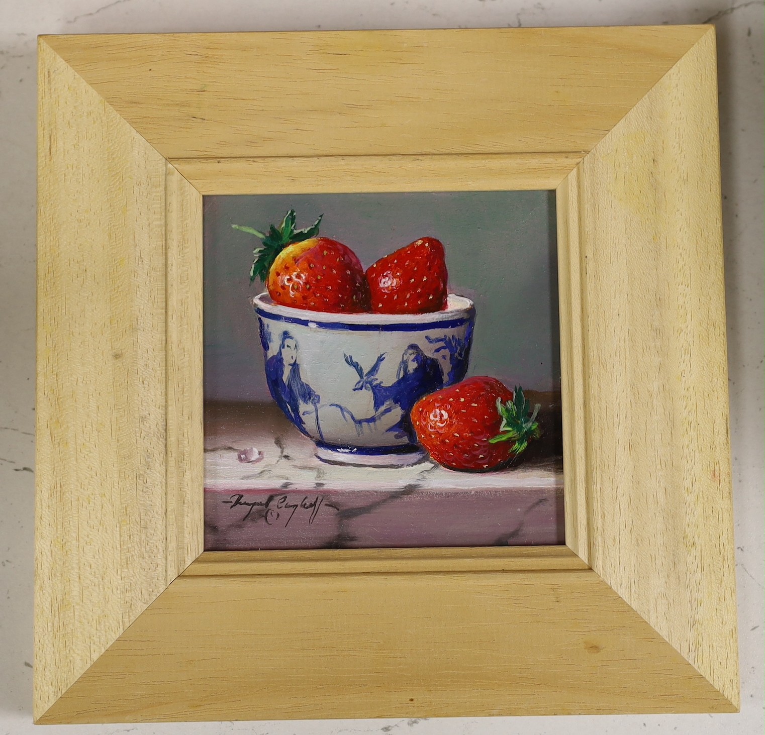 Raymond Campbell (b.1956), oil on panel, 'Strawberries with China Bowl' , signed, 10.5 x 10.5cm